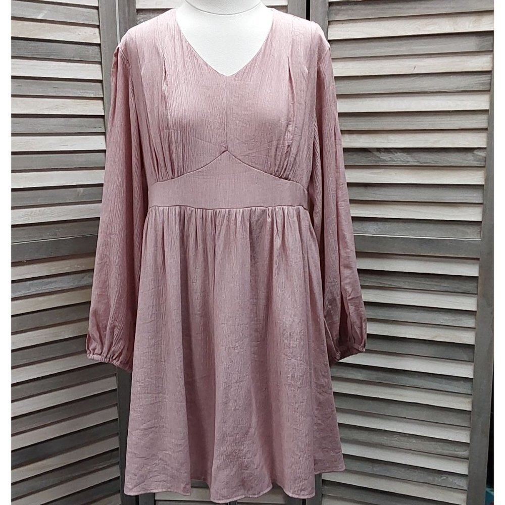65 - Balloon Sleeve V Neck Tunic Dress | Paintcolors | Large